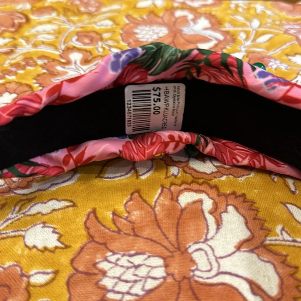 BRIANNA CANNON ADULT SIZE PINK LUAU HEADBAND WITH CRYSTALS & BEADS